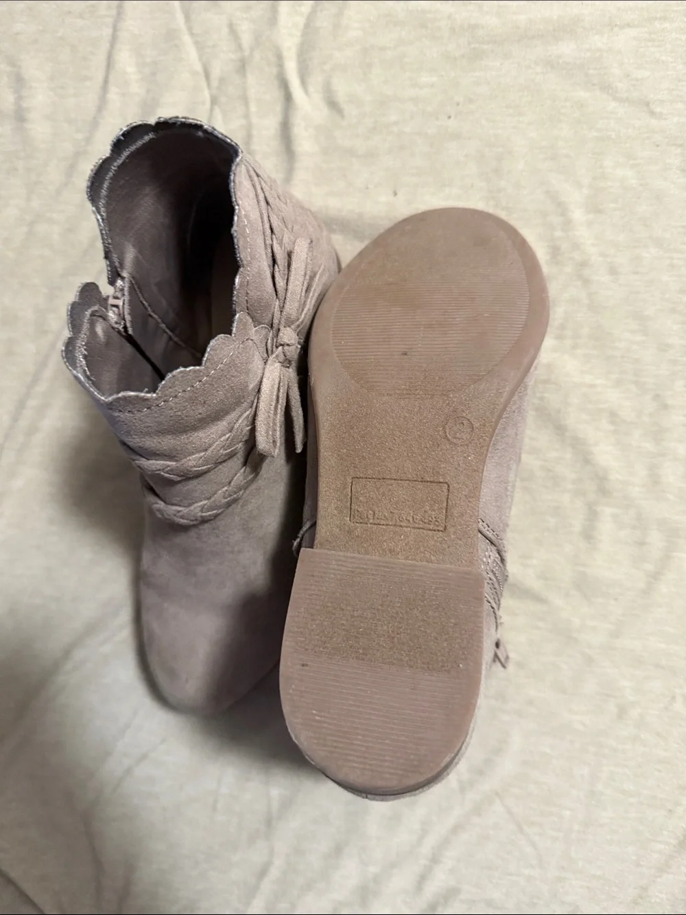 SO Kids Light Taupe Suede Ankle Booties with Braided Detail